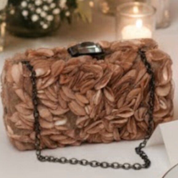 BCBGMAXAZRIA Floral Satin Petal Clutch with Gunmetal Chain + Dust Bag - Picture 2 of 5